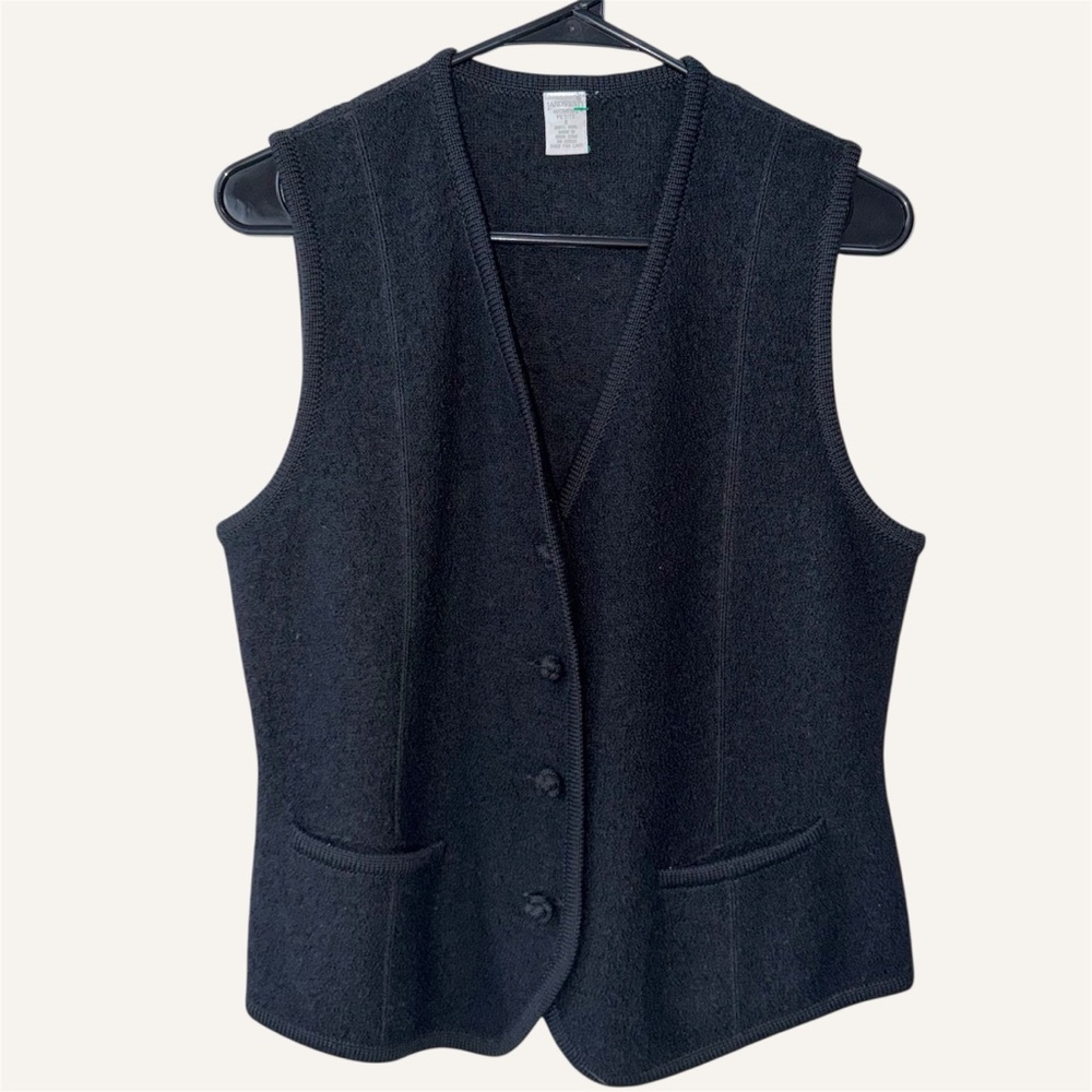 Vintage Lands' End Women's 100% Wool Classic knit Black Vest 8p